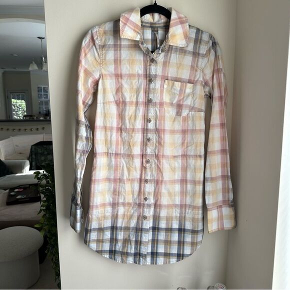 Free People size 4 white pink/yellow/purple flannel button down dress - Picture 7 of 10